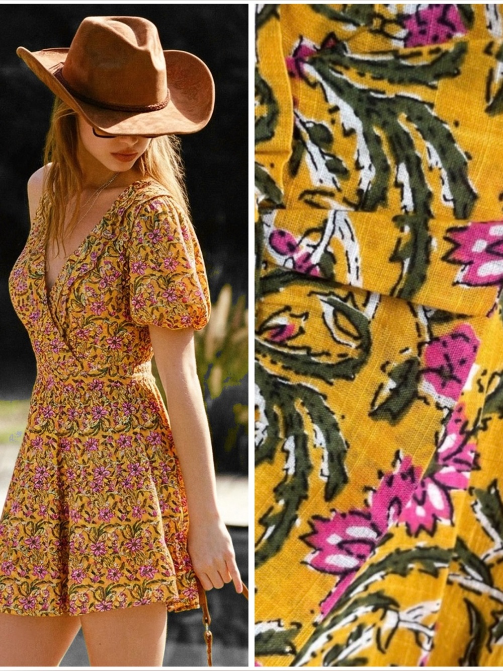 RAHI Del Sole Chiara Embroidered Mini Dress Yellow Floral Boho-Small